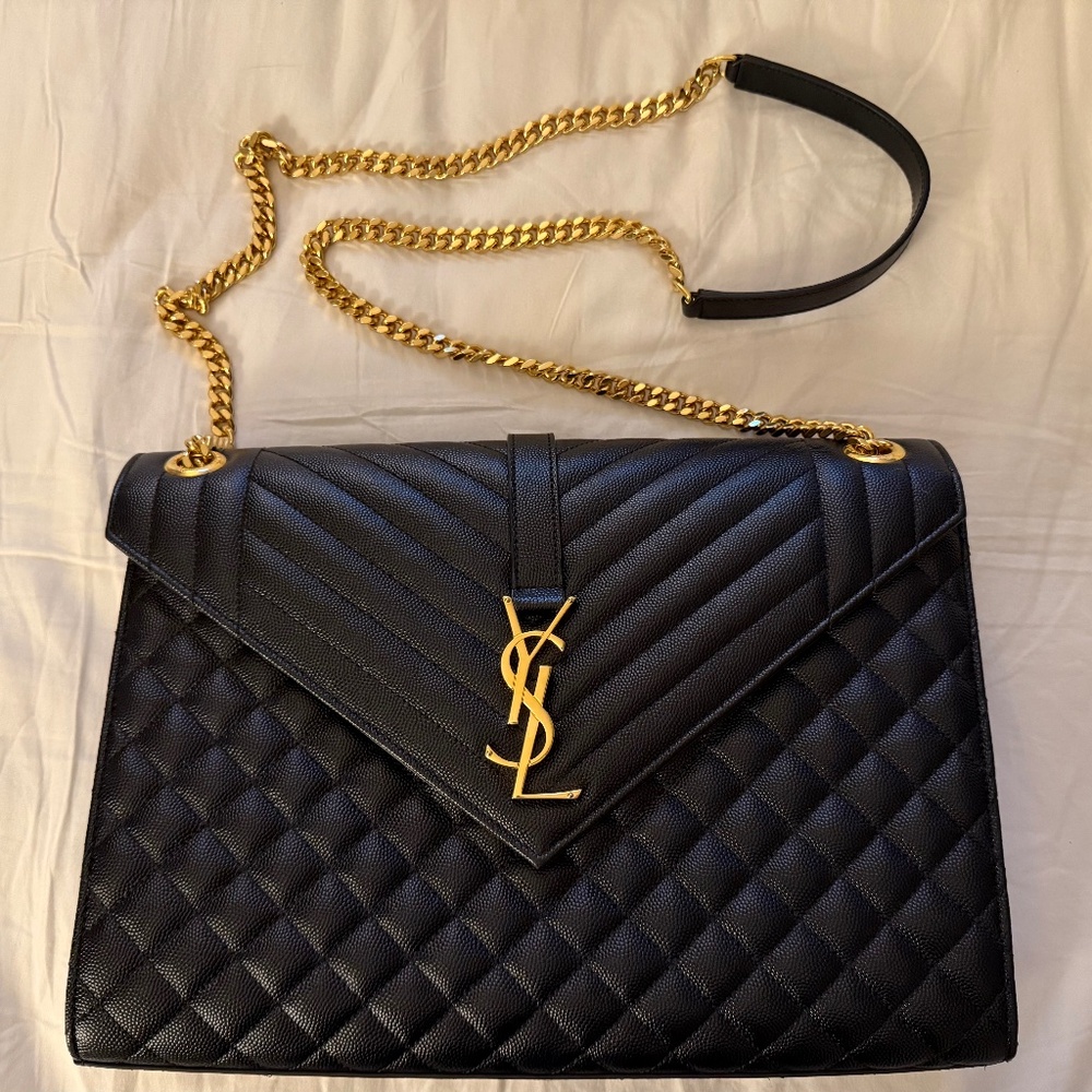 Yves Saint Laurent Grain De Poudre Textured Mixed Matelasse Triquilt Large Monog